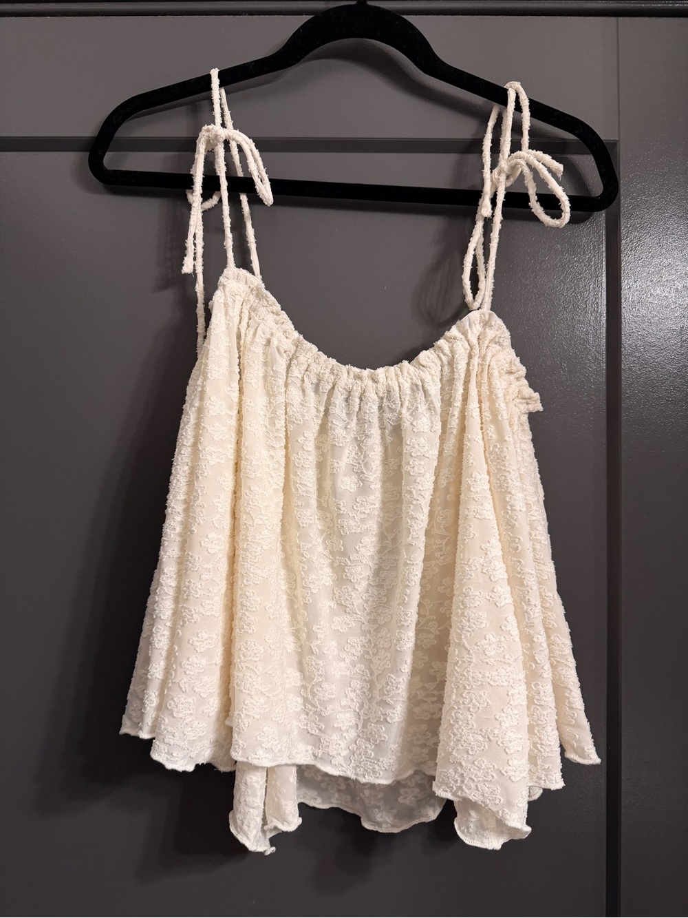 Free People Cream Lace Tie-Shoulder Flowy Crop Tank - Picture 6 of 6